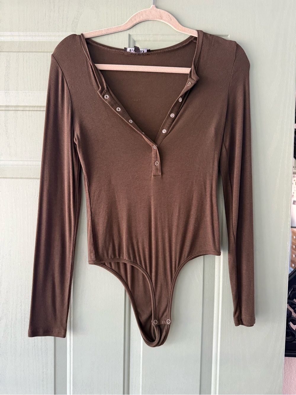 Olivaceous Brown Long-Sleeve Henley Bodysuit